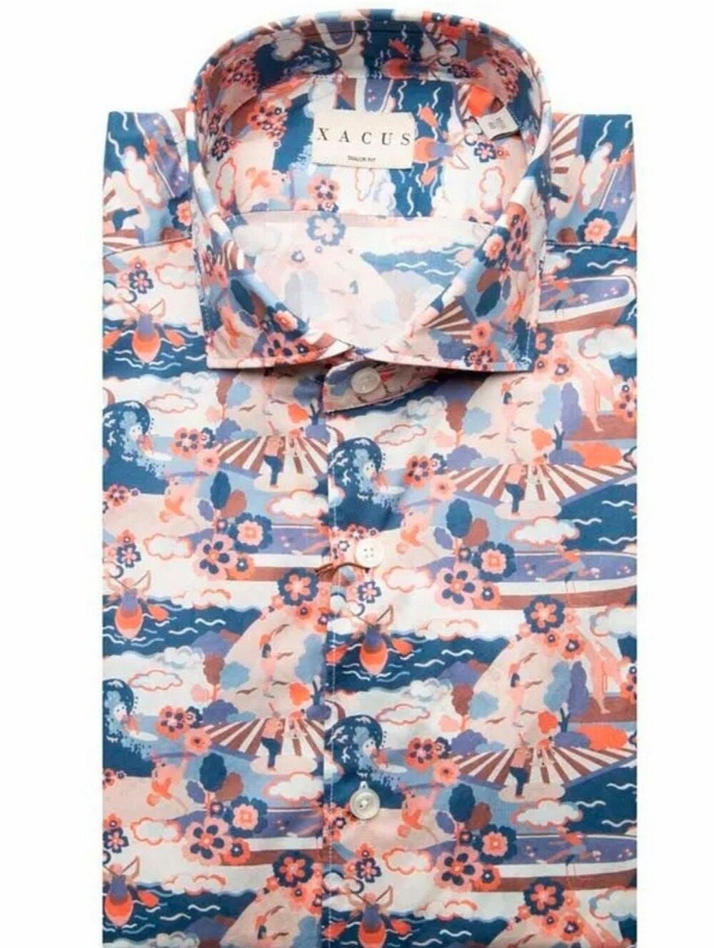 Xacus Liberty London Men's Tailor Fit Poplin Dress Shirt Japan Wave Floral 16.5
